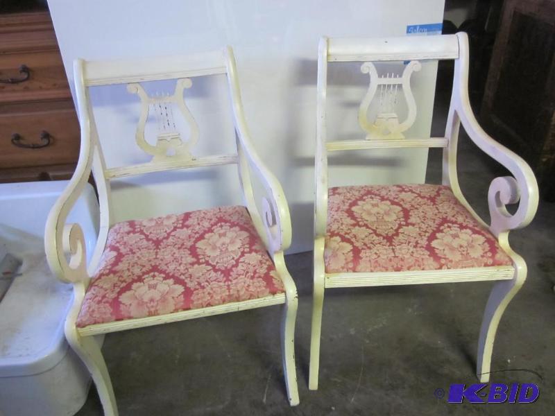 lot 118 image: Pair of Antique solid wood chairs painted whi...