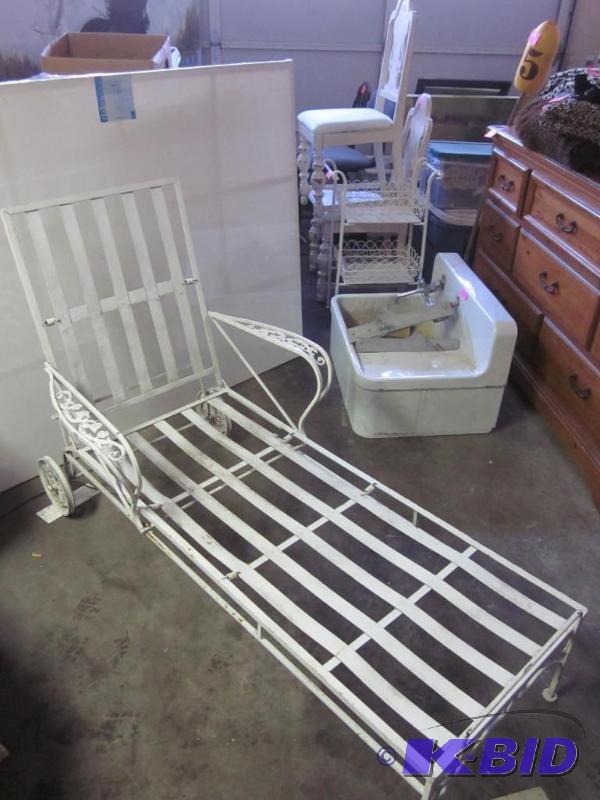 lot 119 image: C. 1920 cast metal painted outdoor lounge cha...