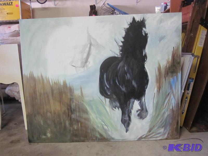 lot 124 image: Large 48 inch X 60 inch oil on canvas horse p...