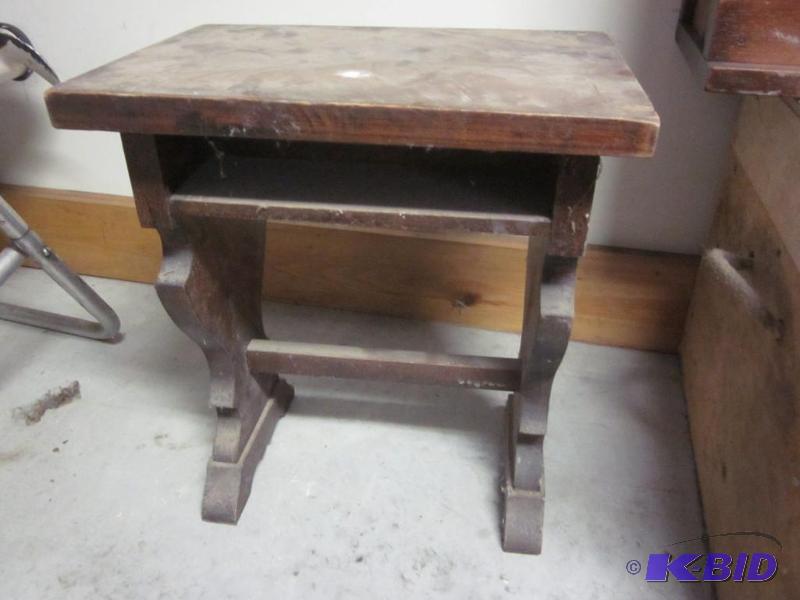 lot 13 image: Antique solid wood stool or side table, 16 in...