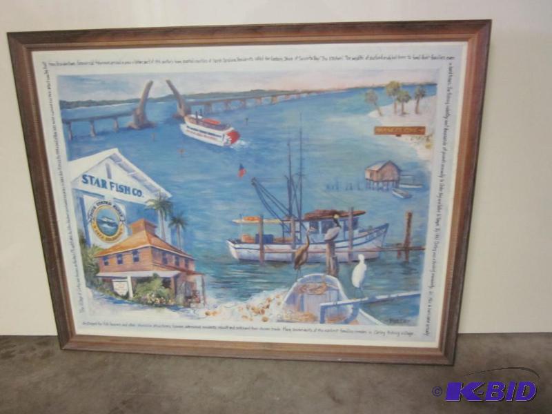 lot 131 image: Vintage framed print.      ...