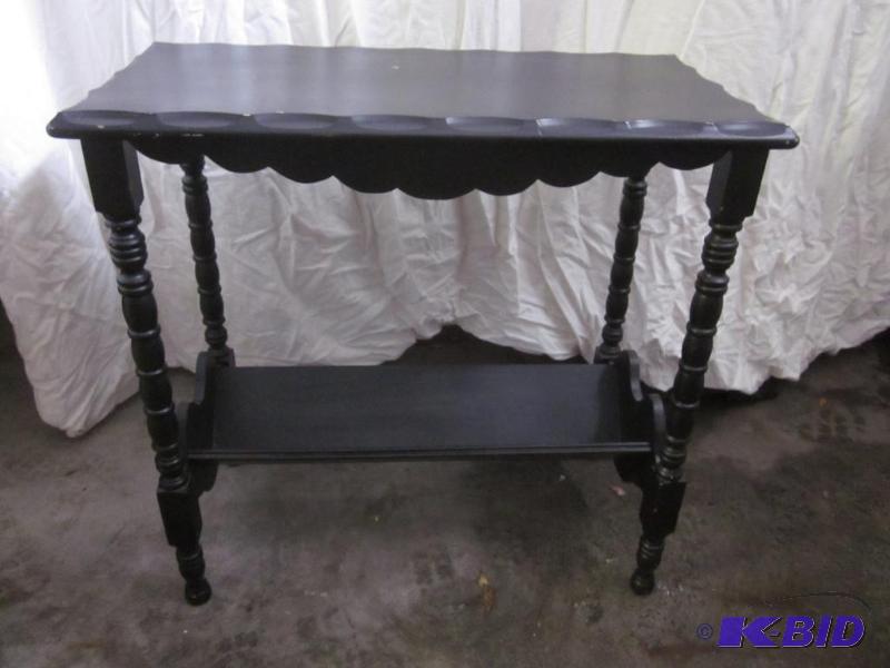 lot 24 image: Solid wood painted black Antique side table, ...
