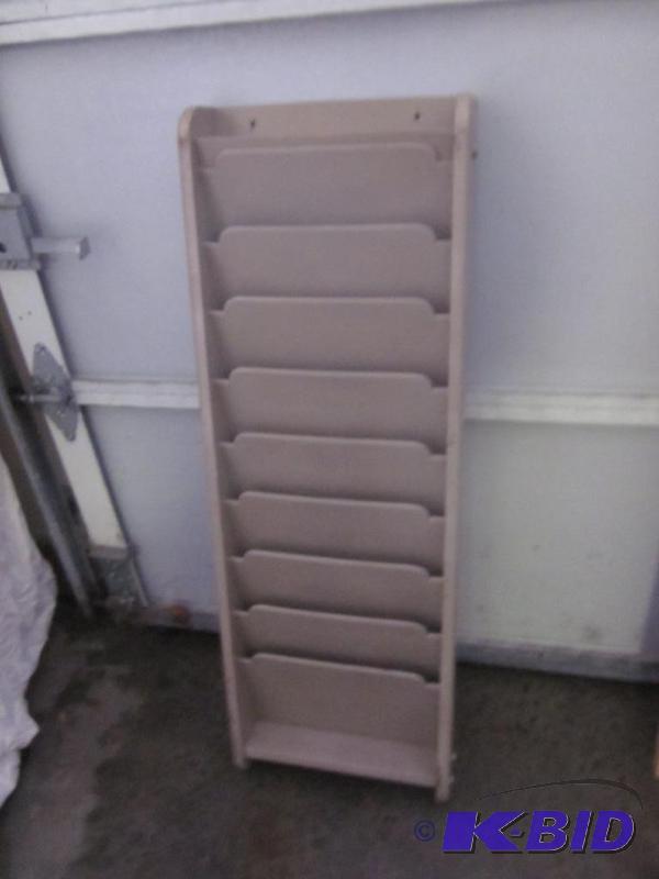 lot 34 image: Solid wood hanging file organizer.     &...