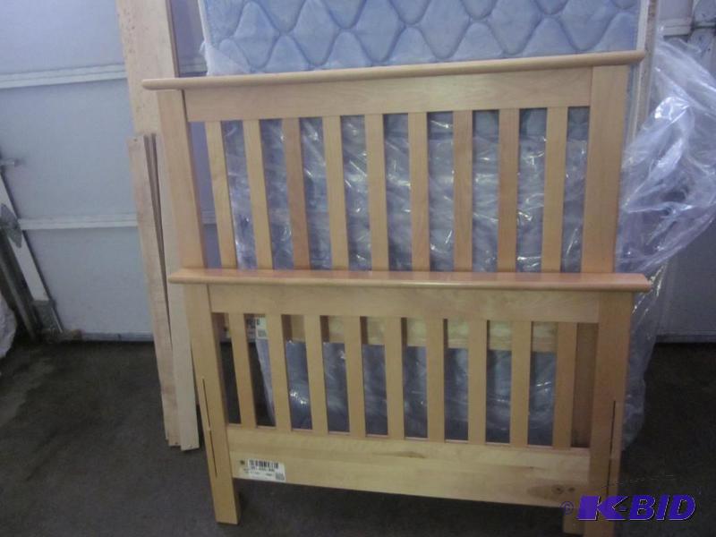 lot 35 image: Wood bed frame with head and foot boards, and...