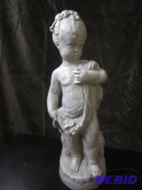 lot 37 image: 12 inch heavy concrete young girl figure, in ...