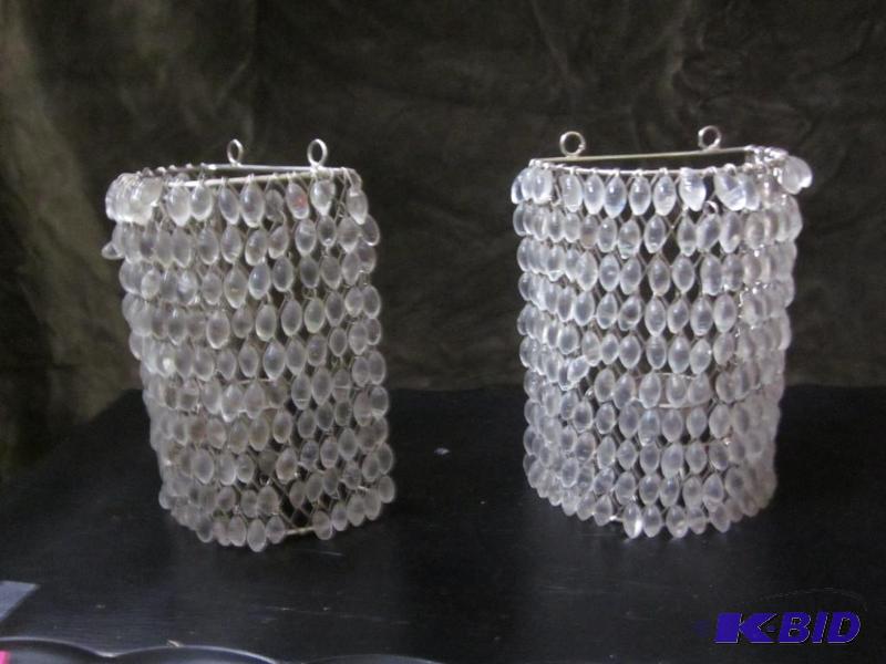 lot 38 image: Pair of candle beaded glass wall sconces.&nbs...