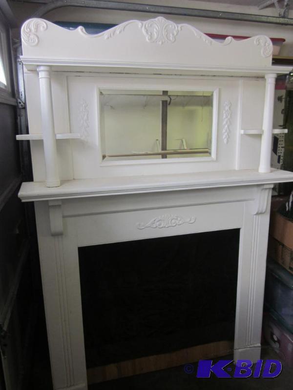 lot 44 image: Antique solid wood fireplace mantle early 190...