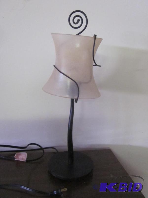 lot 46 image: Modern iron and glass shade desk lamp.  ...