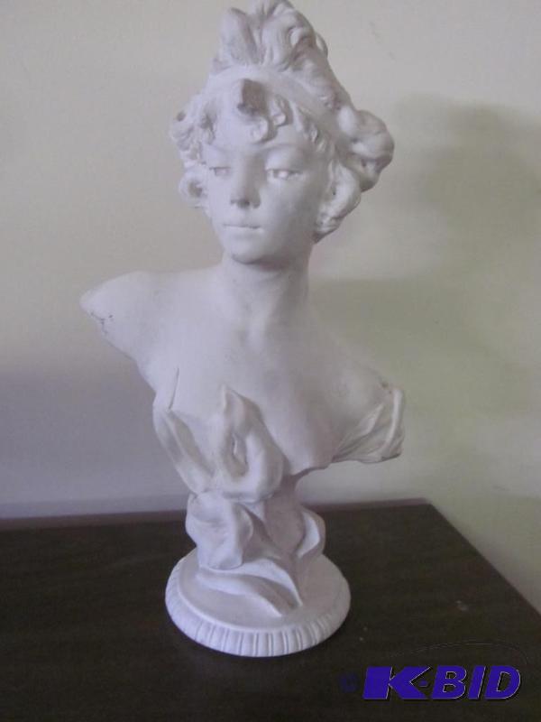lot 47 image: 16 inch Art Nouveau plaster bust statue.  &nb...