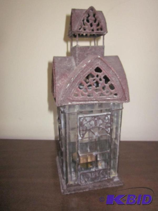 lot 58 image: Vintage Cast Iron and Leaded glass 12 inch ca...