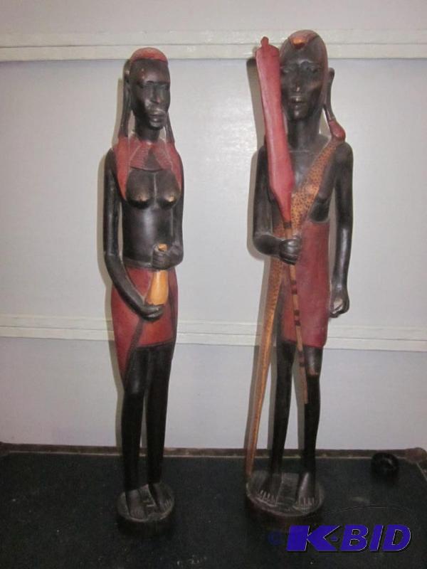 lot 66 image: Pair of 26 inch tall hand carved and hand pai...