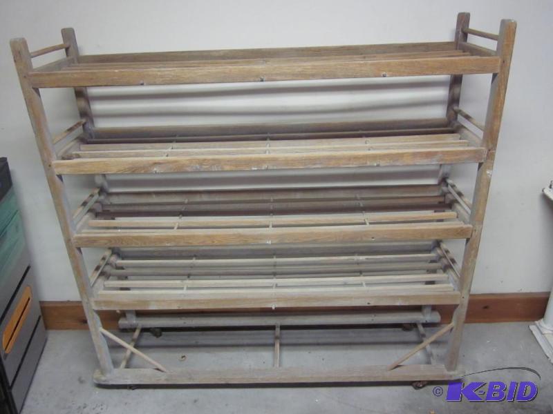 lot 7 image: 1800s solid wood French bakers rackshoe rac...