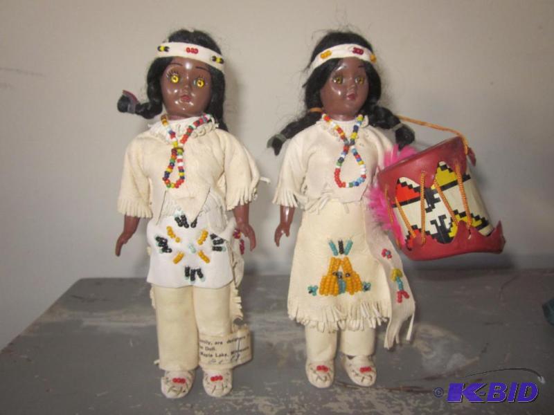 lot 76 image: Pair of early plastic Native American dolls w...