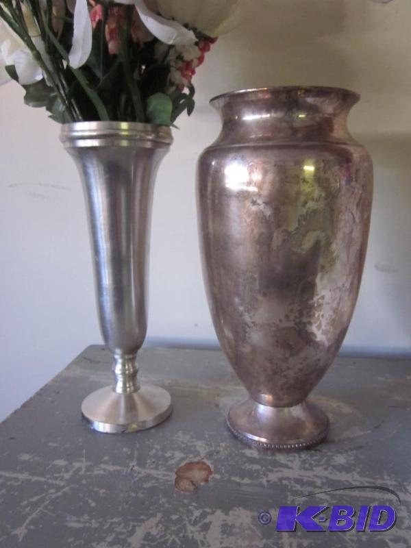 lot 81 image: 10 inch silver plate urn vase and other metal...