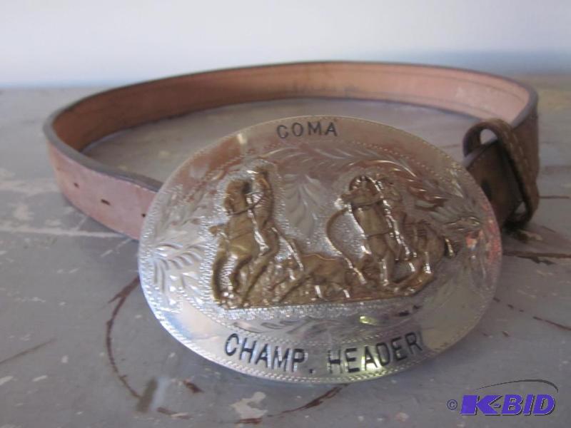 lot 85 image: Vintage Rodeo leather belt with silver plate ...