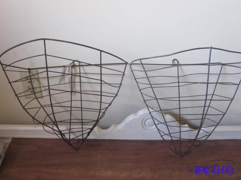lot 91 image: Pair of wire hanging hanging baskets.   ...