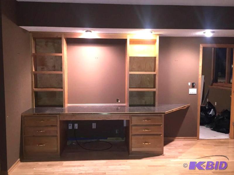 lot 3 image: Office Wall Desk, Counter top, and bookshelf ...