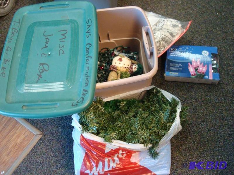 Bin With Lid Filled With Christmas Items...