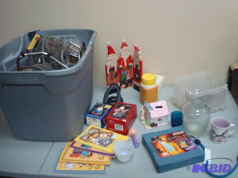 Bin With Fans, Other Items, One Fan Has Screw...