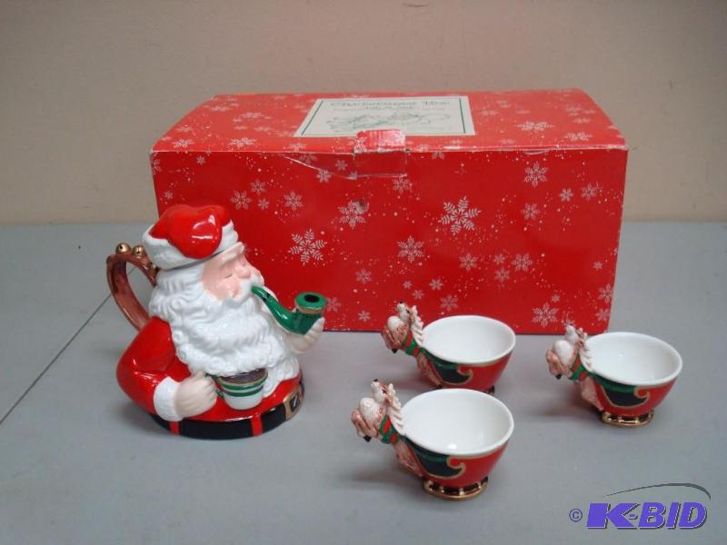 Dept 56 Christmas Tea Set, Missing one Cup, M...
