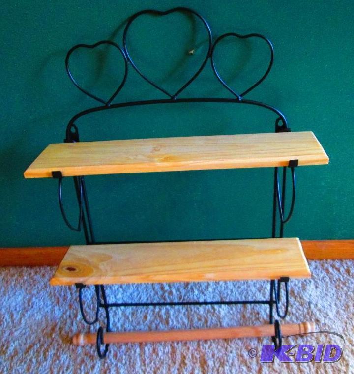 lot 21 image: Wall hanging shelf with paper towel holder on...