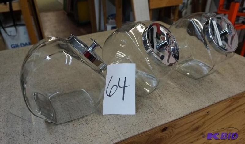 Lot of - 3 Glass Candy Storage Display Jars W...