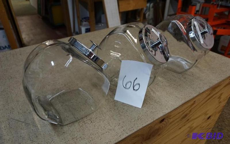 Lot of - 3 Glass Candy Storage Display Jars W...