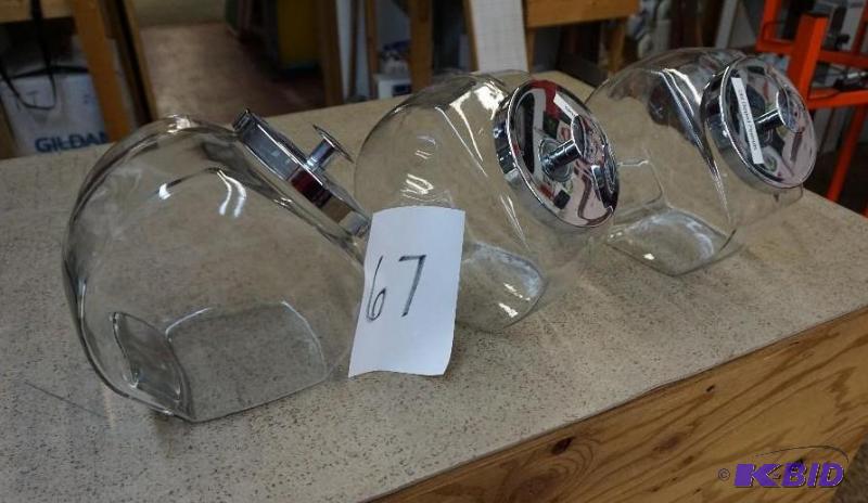 Lot of - 3 Glass Candy Storage Display Jars W...