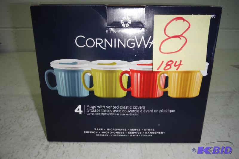 Corningware 3 Mugs with vented plastic covers