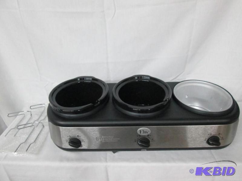 lot 11 image: Elite Gourmet Triple Buffet Slow Cooker w Lid Rests