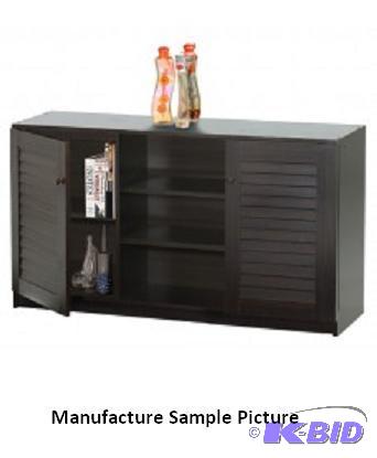 lot 2 image: Dark Oak Finish Wooden Credenza - Has two lou...