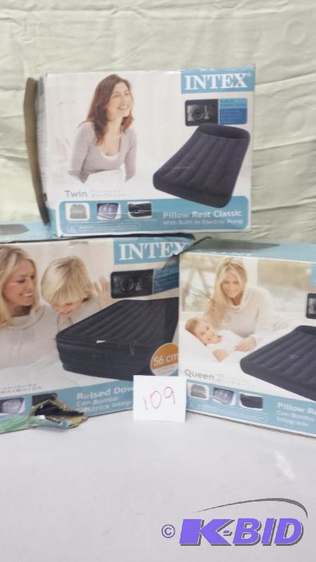 lot 109 image: Lot of 3 Intex Inflatable Beds Built in Electric Pump