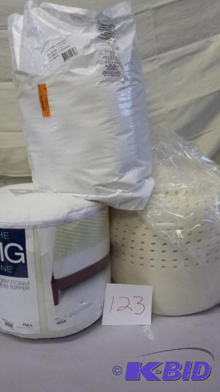 lot 123 image: Lot of 3 New 1.5 Inch Memory foam Mattress- Twin XL, Full and King sizes