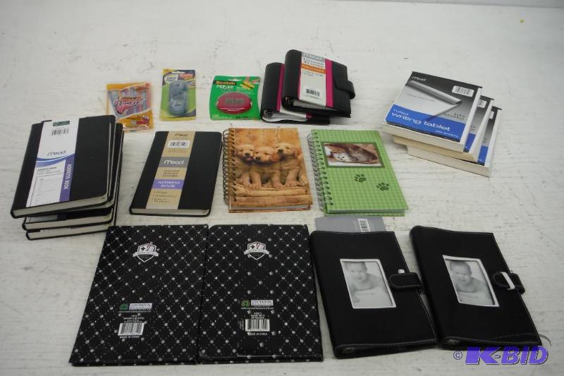 Lot of notebooks, adress books, planners and a few office supplies