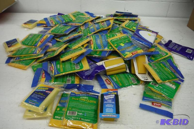 Box of Jumbo dusting cloths and cleaning sponges