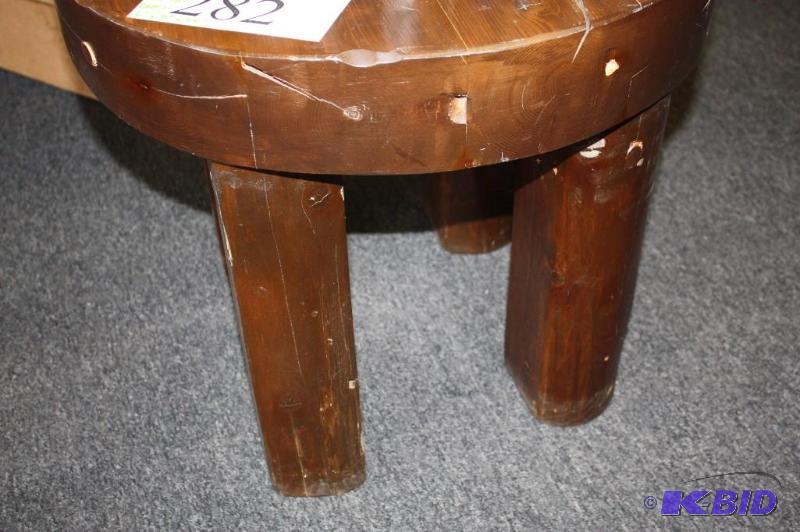 1970s Americana Style Rustic Wooden Table wOrnate Lamp Riveted or Pounded Metal wWhite Shade