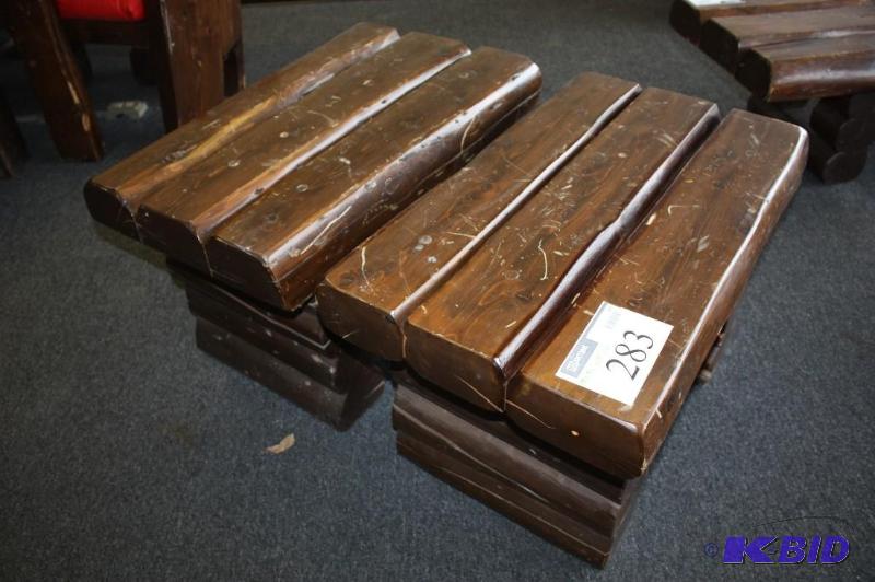 1970s Americana Rustica Wooden Benches 3 Slab Solid Wood Top Log Legs.
