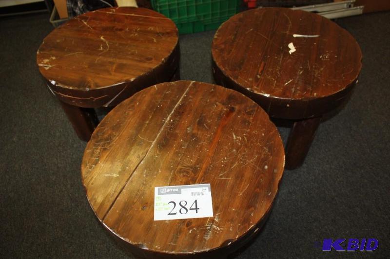 1970s Americana Rustica Wooden Stools Solid Wood Top Log Legs 3 Legs.
