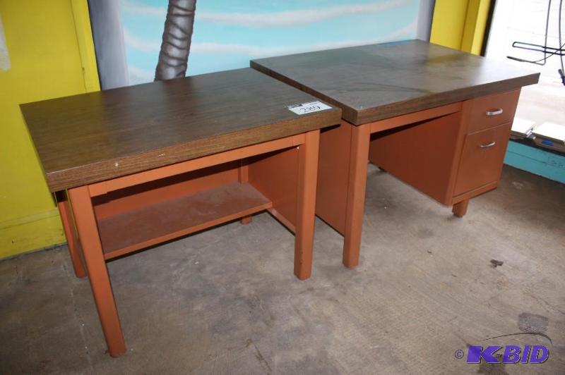 Lot of (2) Office Desks wMetal Frames & Wood Style Worktop