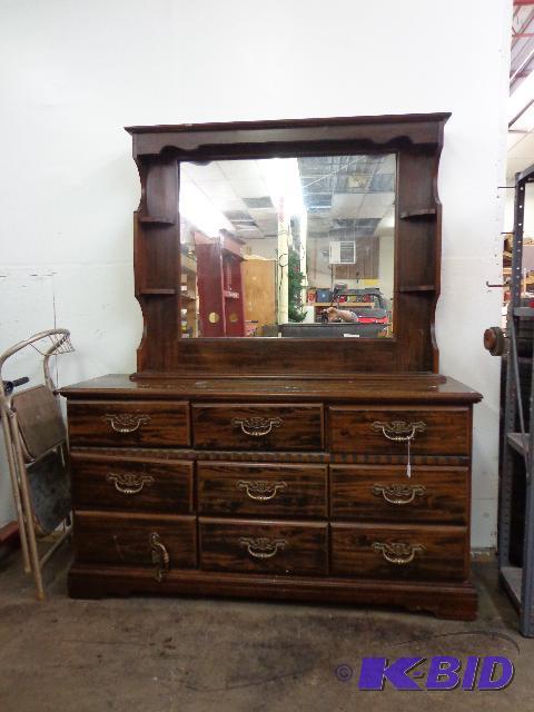 lot 11 image: Dresser   9 Drawer - Dark Wood  Mirror  58&qu...