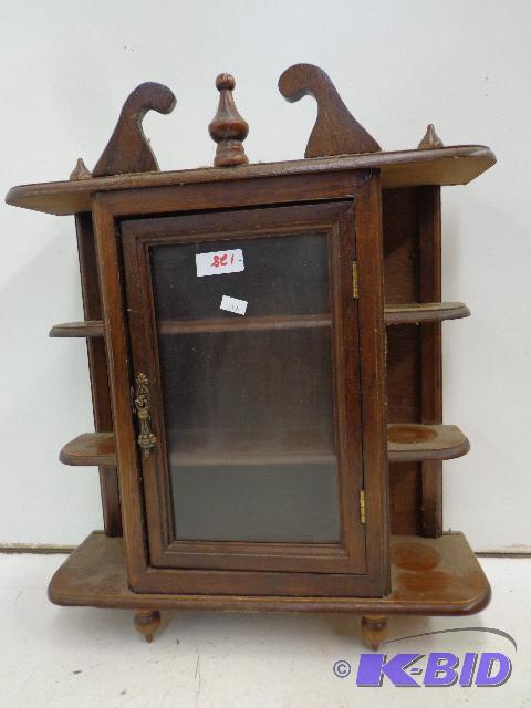 lot 128 image: Wooden Knick Knack Curio   Dark Wood  Glass D...