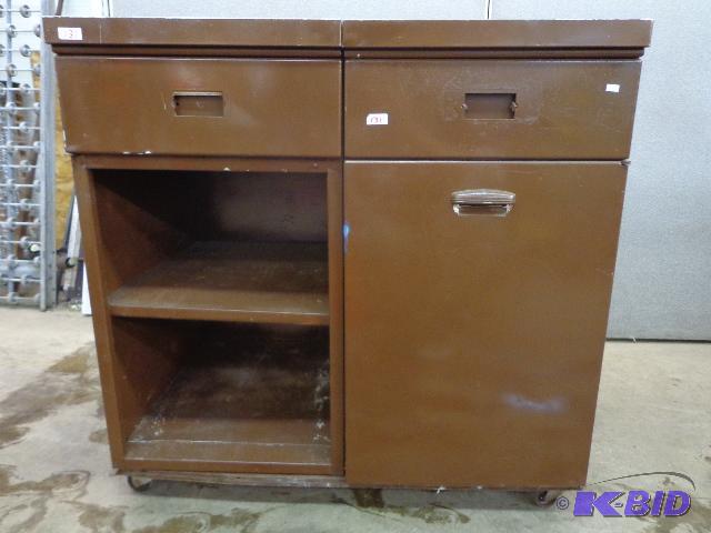 lot 131 image: Metal Lower Utility Cabinet   Brown Base  3 ...