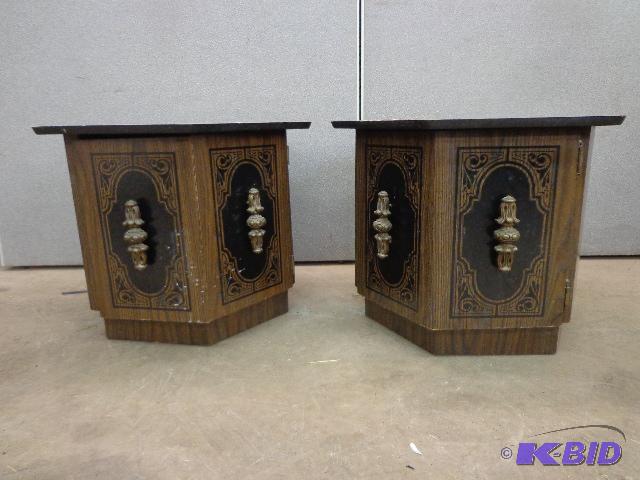 lot 132 image: End Tables   Qty of 2  6 Sided Tables  Dark W...