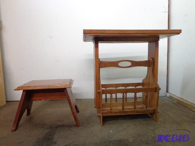 lot 18 image: End Table   Possible Oak  With Magazine Rack ...