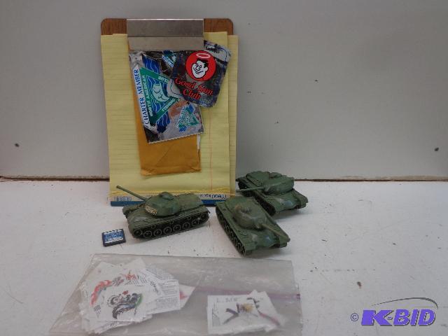 lot 42 image: Something for the Kids   3 Toy Tanks  Misc. S...