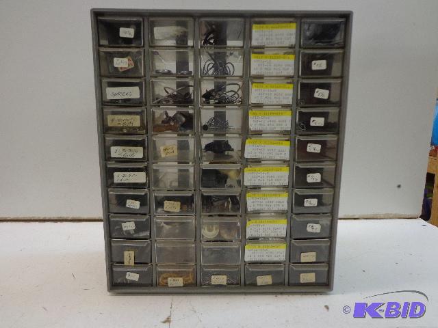 lot 59 image: 50 Drawer Organizer   Filled wFishing Reel P...