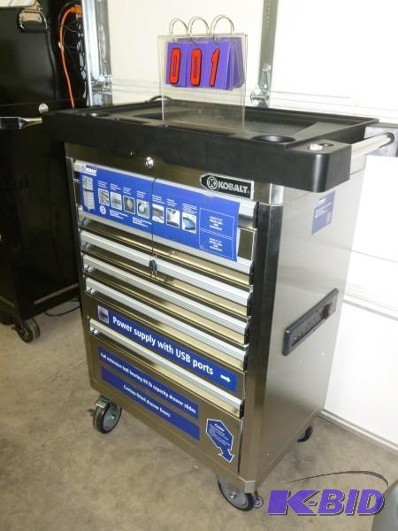 lot 1 image: Kobalt stainless roller cabinet. 36 x 27 x 18...