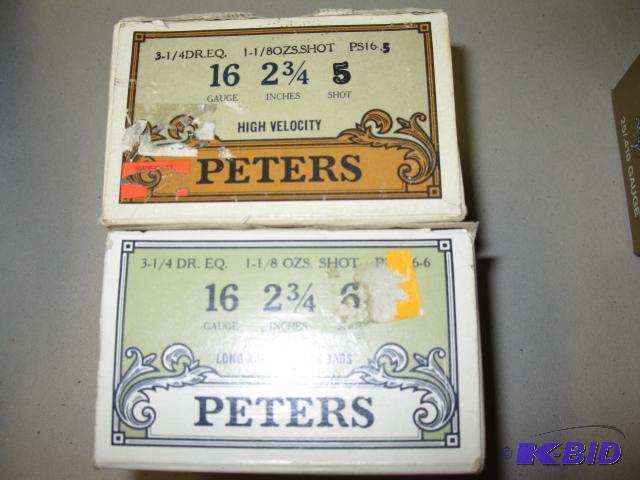lot 22 image: Peters 16 ga shotgun shells, 2 boxes, 2-34 5...
