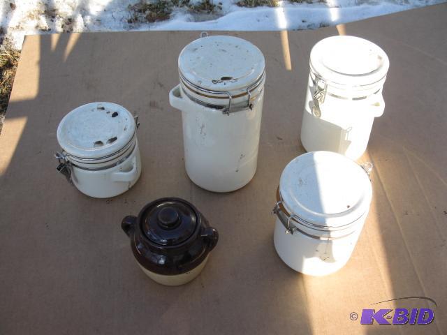 Lot of crock containers, small crack in one...