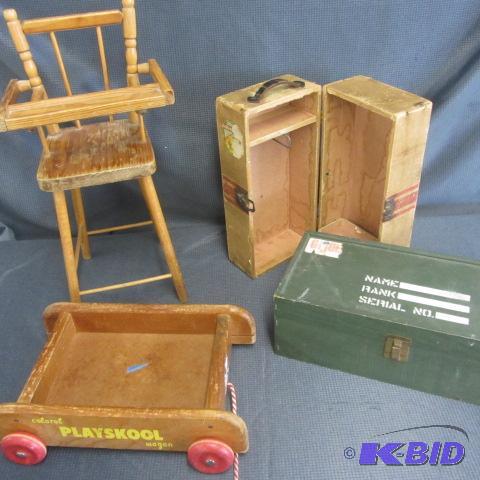 Doll Highchair, Wagon, Doll Trunks